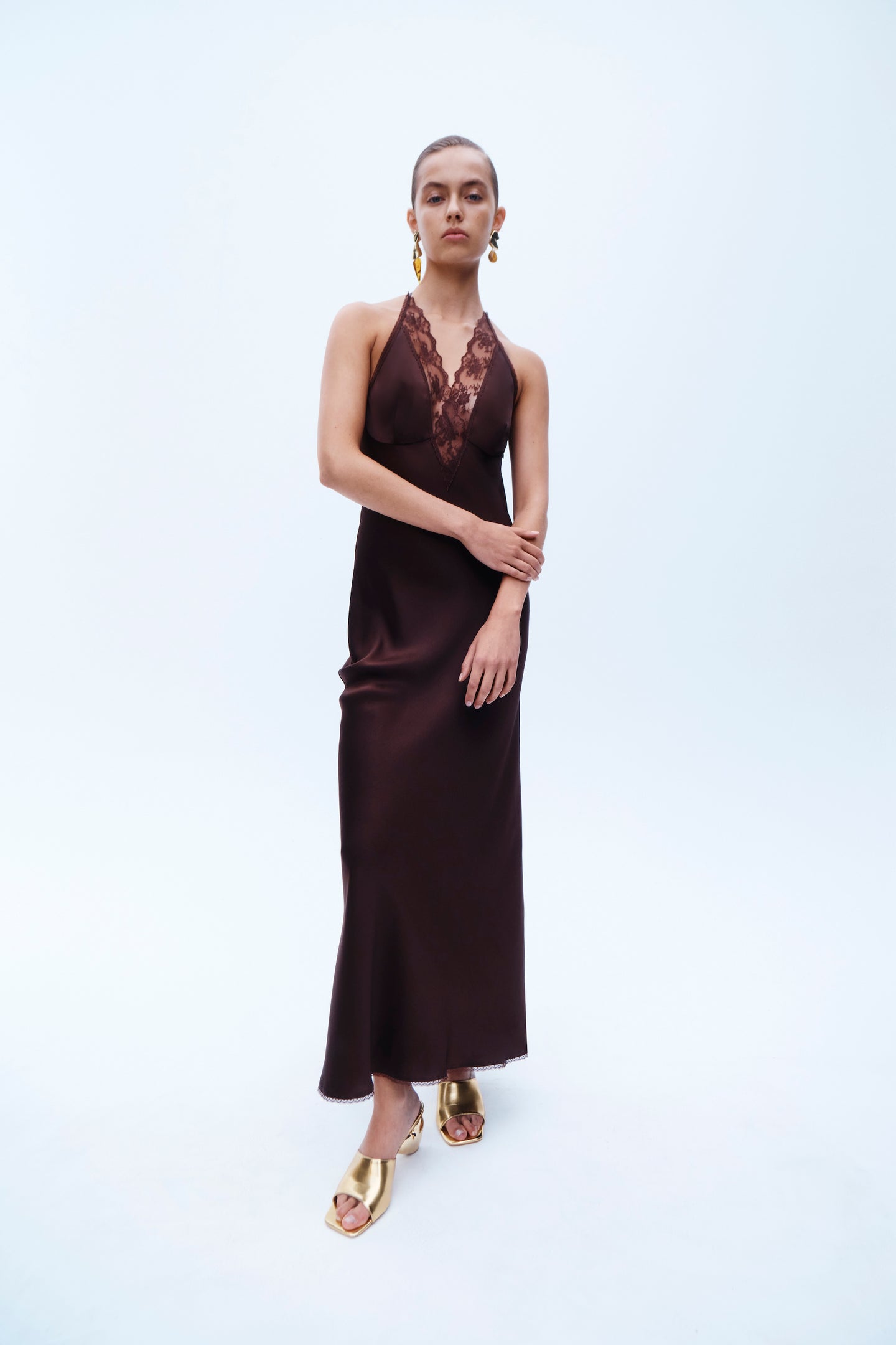 SIR the label Aries Halter Gown CHOCOLATE