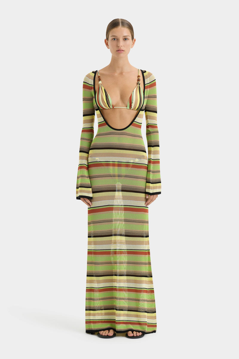 SIR the label Coastline Low Back Dress PALM STRIPE