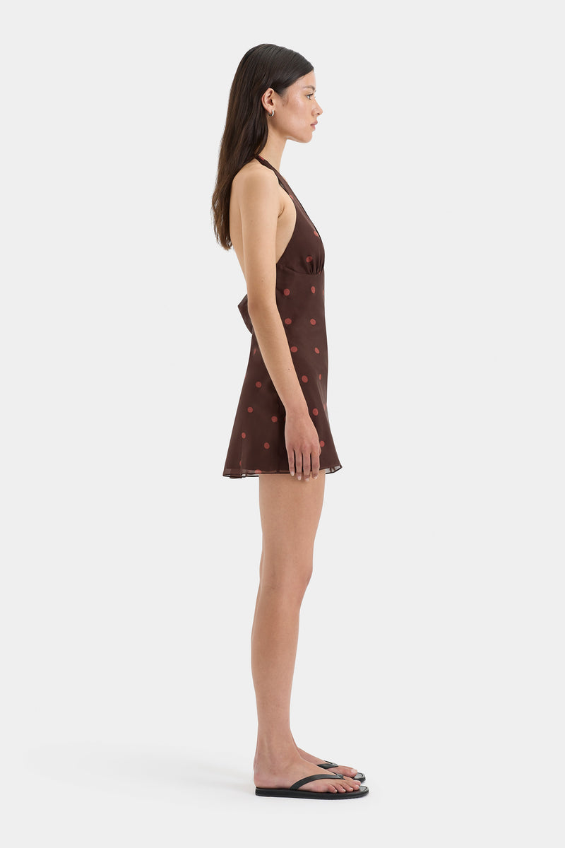 SIR the label Toni Halter Mini Dress CHOCOLATE DOT