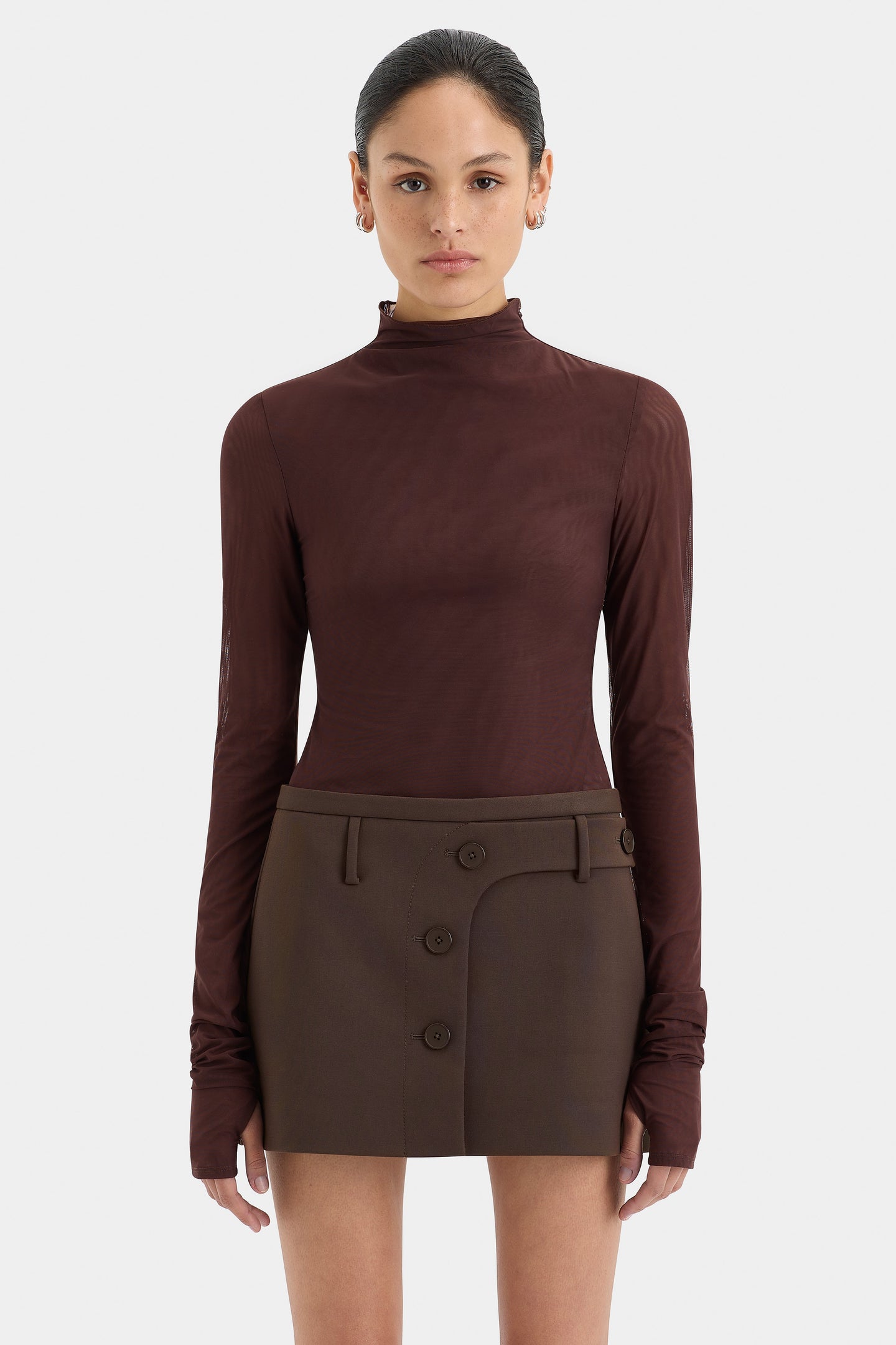 SIR the label Sandrine Button Mini Skirt CHOCOLATE