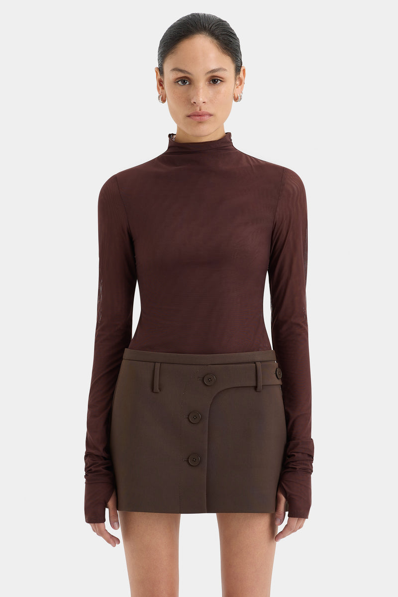 SIR the label Sandrine Button Mini Skirt CHOCOLATE