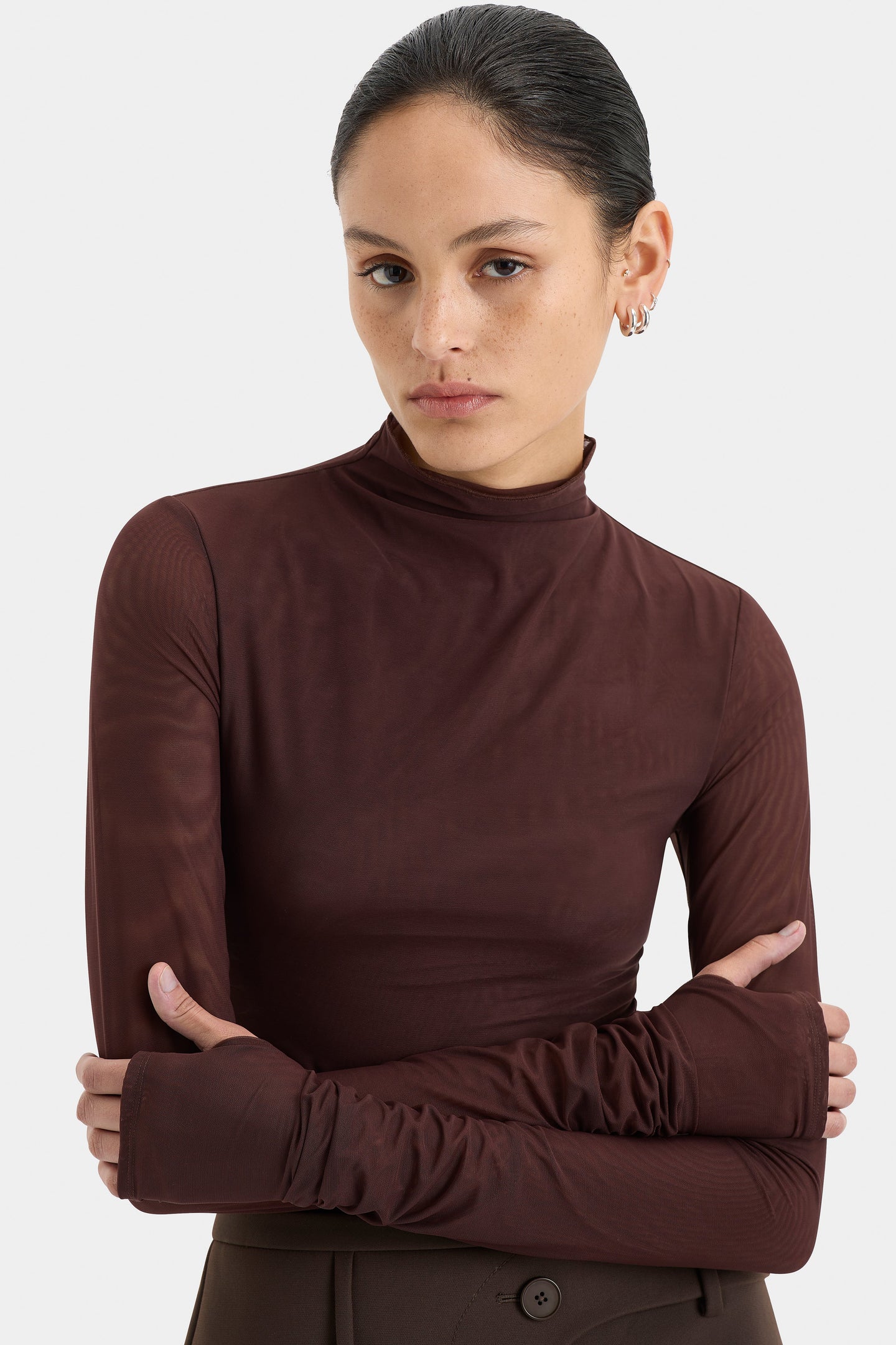 SIR the label Jacques Mesh Bodysuit CHOCOLATE