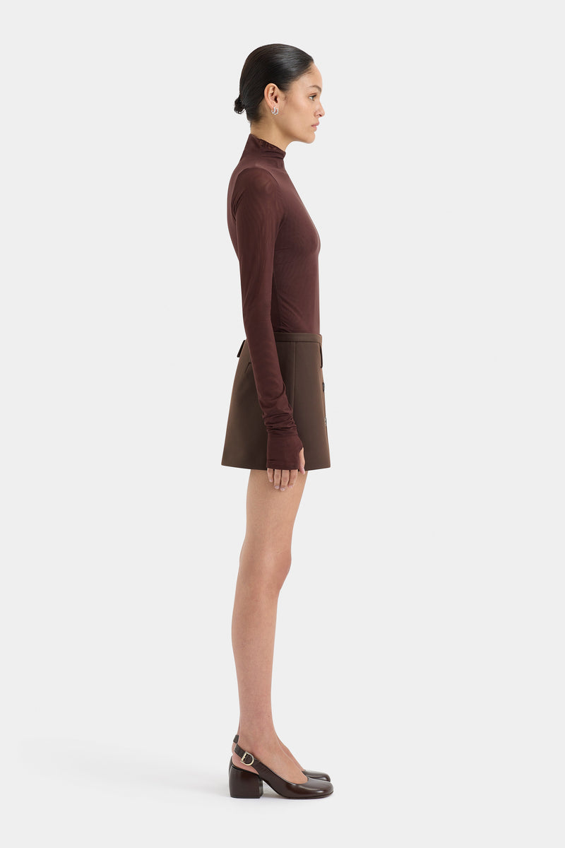 SIR the label Sandrine Button Mini Skirt CHOCOLATE