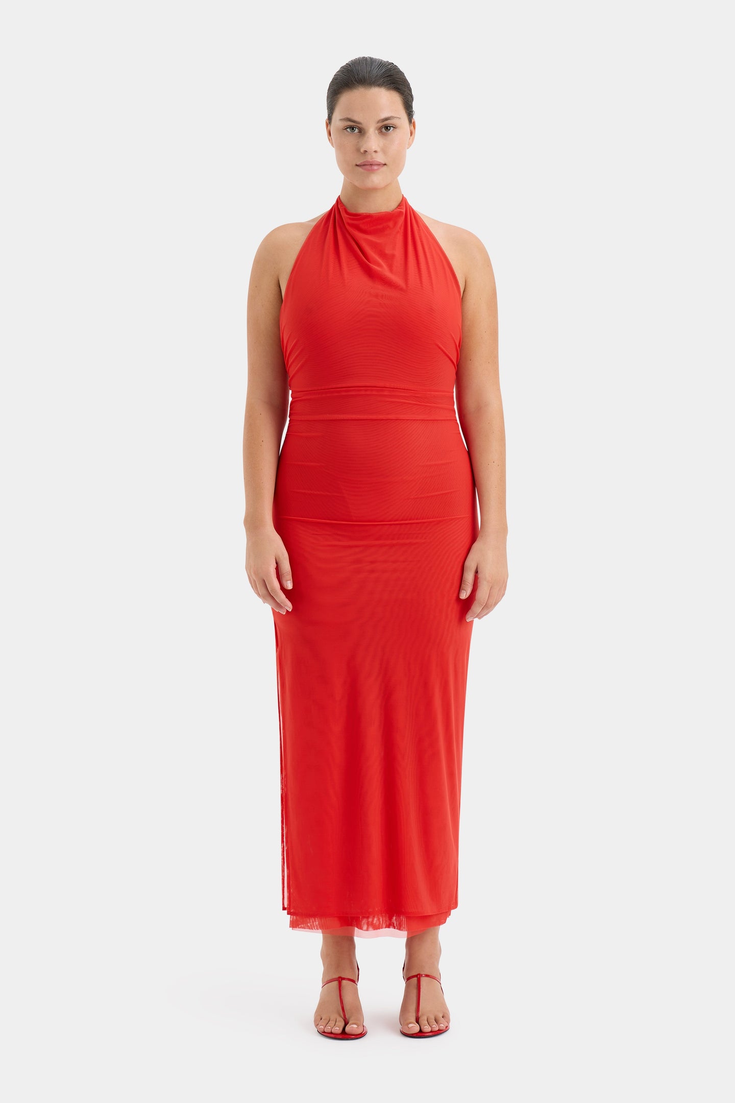 SIR the label Jacques Mesh Halter Midi Dress POMELO