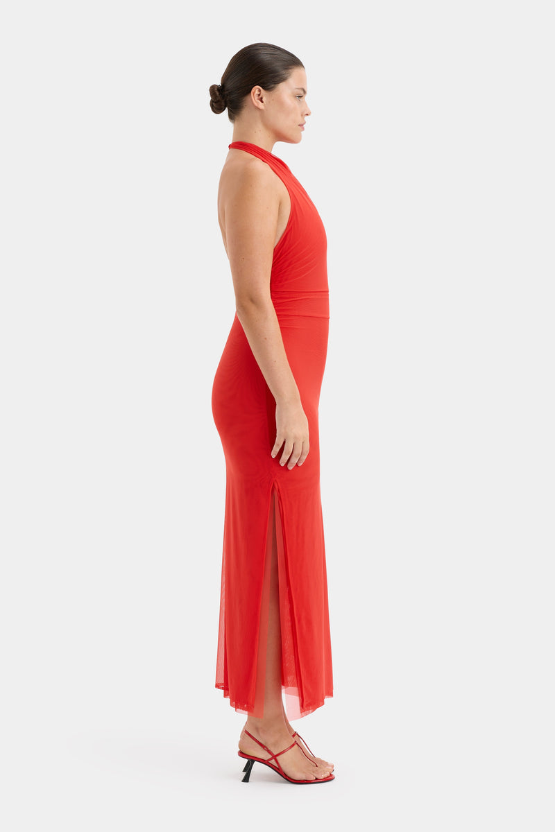 SIR the label Jacques Mesh Halter Midi Dress POMELO