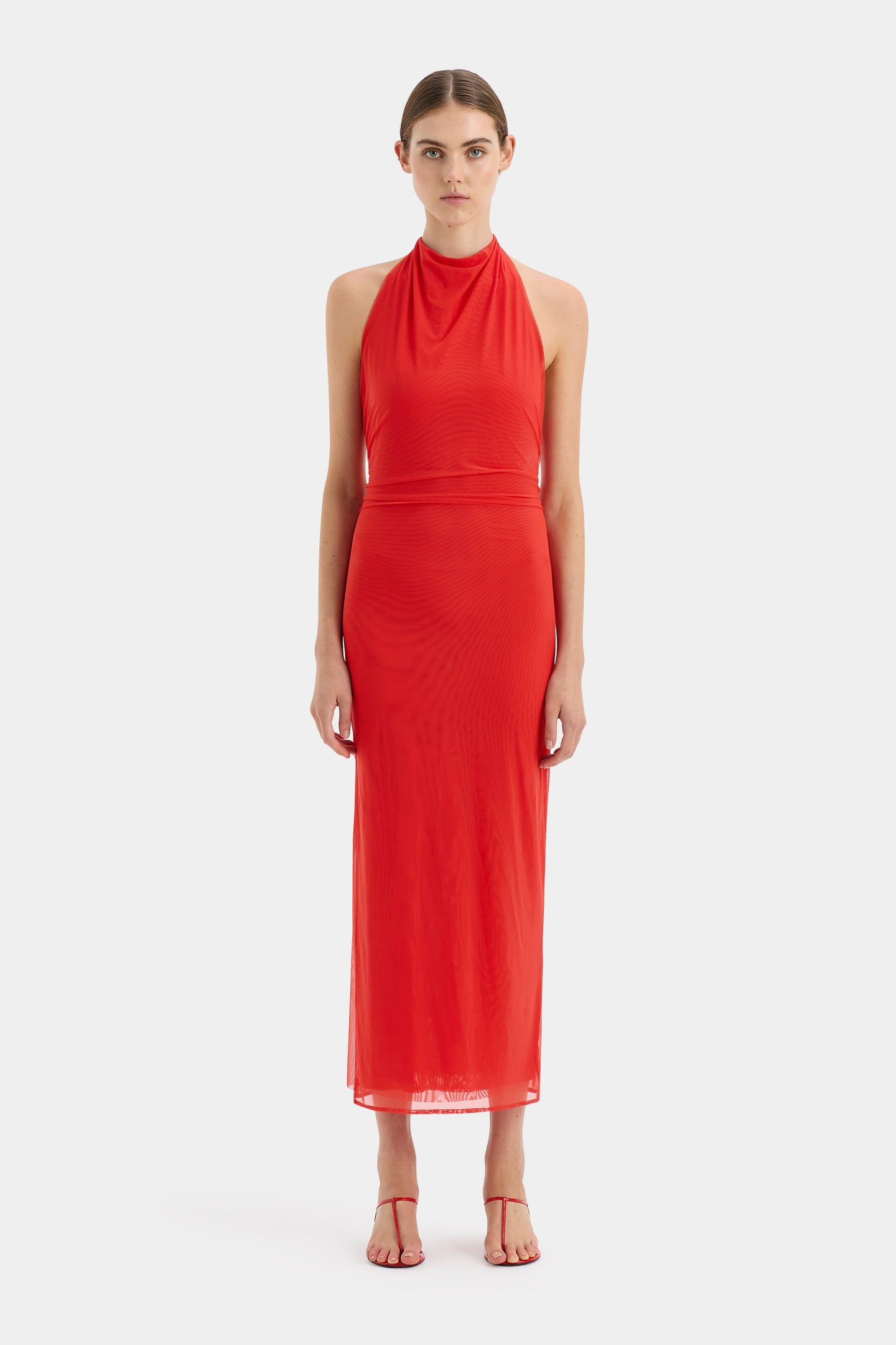 SIR the label Jacques Mesh Halter Midi Dress POMELO