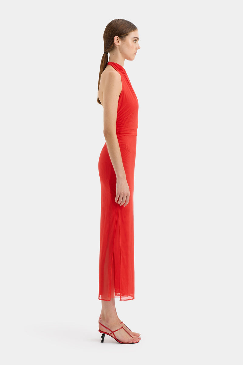 SIR the label Jacques Mesh Halter Midi Dress POMELO