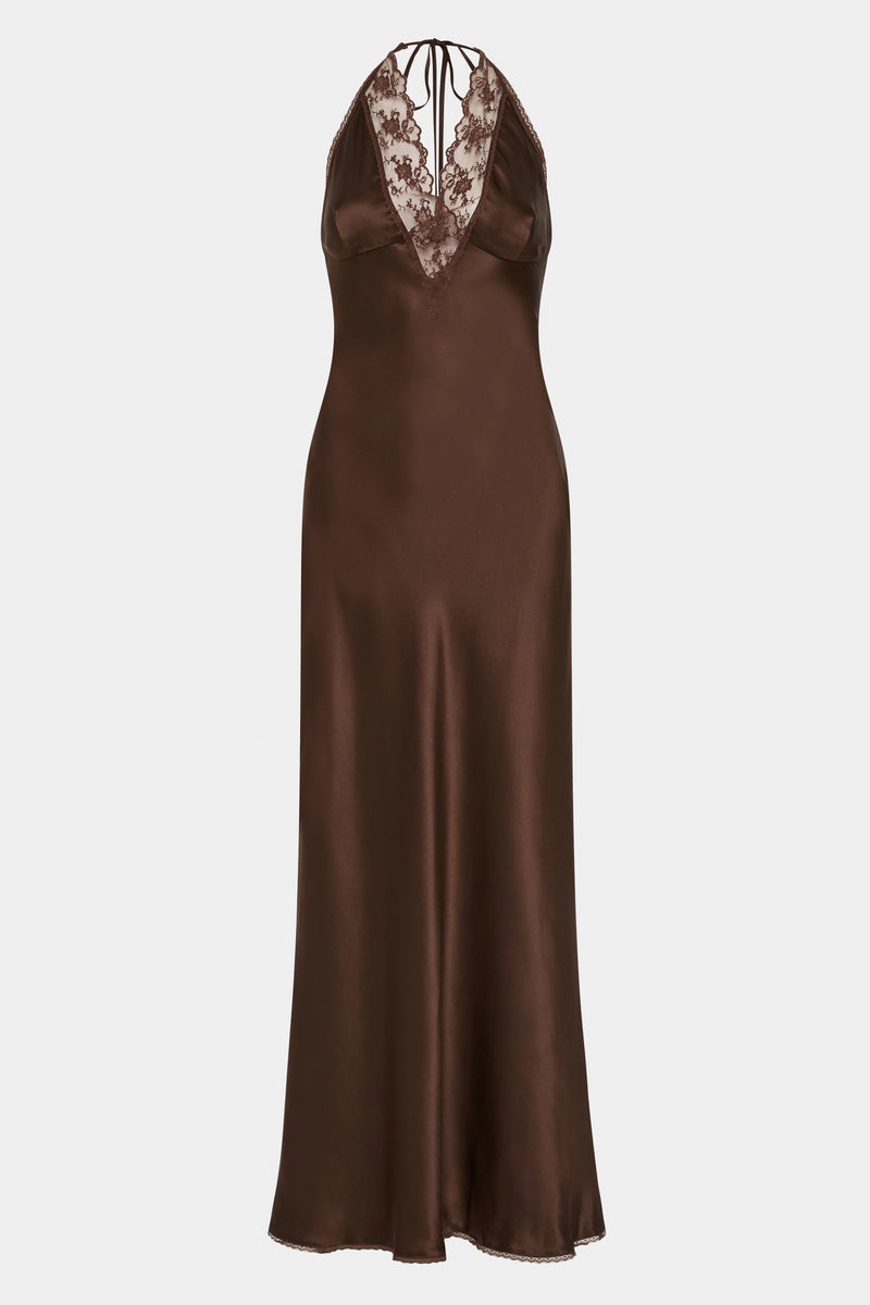 SIR the label Aries Halter Gown CHOCOLATE