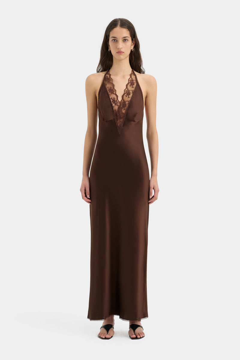 SIR the label Aries Halter Gown CHOCOLATE